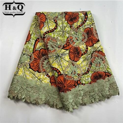 H&Q latest style 6 yards/lot african batik lace wax fabric embroidery nigerian lace 100% cotton wax fabric for party dress H0714