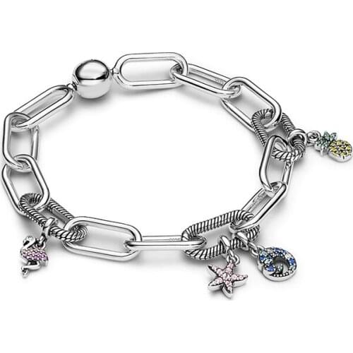 2020 New High-quality Pink Starfish Flamingo Blue Sea Wave Me Link Pendant Suitable For Original Women 1:1 Diy Bracelet Jewelry