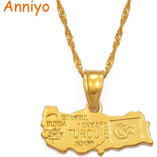 Anniyo TUROUIE / Turkey map pendant & necklace chain women turkish flag Gold Color Jewelry Turkiye Cumhuriyeti for Girl #007210