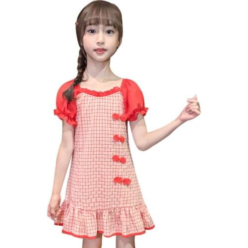 Girl Dresses Plaid Pattern Girls' Dresses Patchwork Children Dress Summer Costumes For Girls 6 8 10 12 14