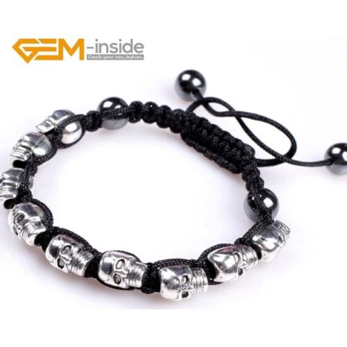 Silver Plated Assorted Colors Rhinestone Czech Crystal Ball Skull Hand-knotted Bracelet For Women Adjustable Size Wholesale