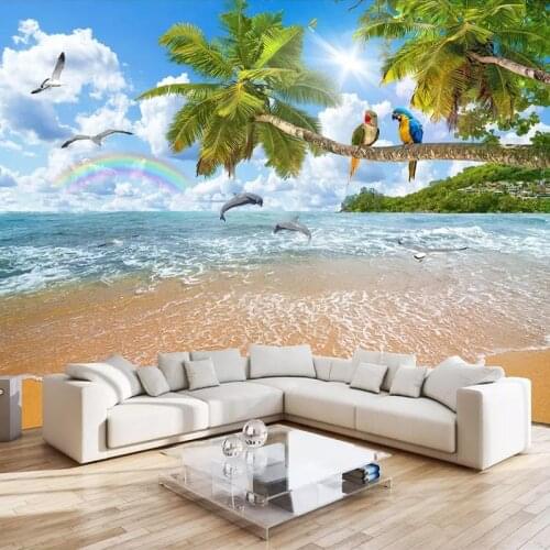 Dropship 3D Photo Wall Paper Custom Mural Wallpaper Seascape Coconut Tree Parrot Landscape Custom Wallpaper Wallpaper Mural
