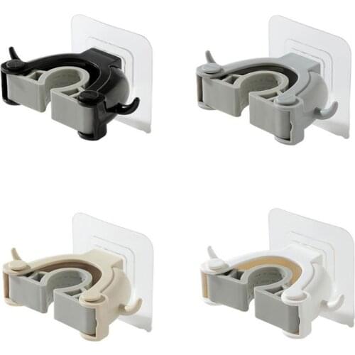 SFVEFVD 4 Colors 1pc Horn Shape Self Adhesive Broom Mop Holder Wall Mounted Organizer Bathroom Brush Storage Hanging Rack Hook