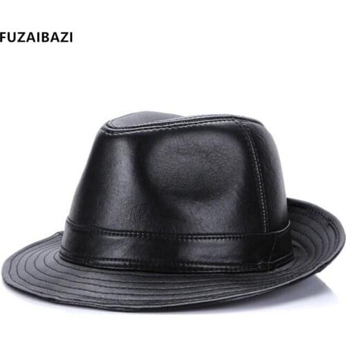 FUZAIBAZI Genuine Leather Quality Hat For Mens Fashion Sheepskin Fedoras Autumn Winter Trend Elegant Jazz Cap Sombreros