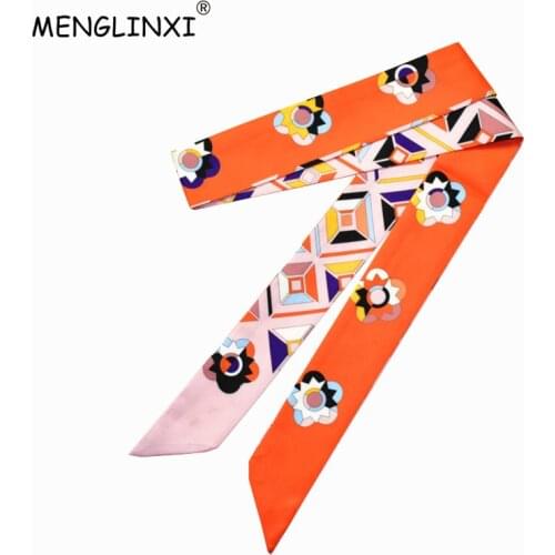 120cm Fashion Scarf 2020 New Print Women Silk Scarf Luxury Brand Head Scarf Foulard Bag Ribbons Small Long Scarves