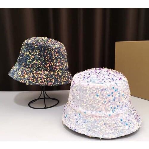 Women Harajuku Color Sequins Hat Summer Female Bucket Hat For Women Outdoor Sunscreen Sun Hats Panama Lady Boonie Cap Bape