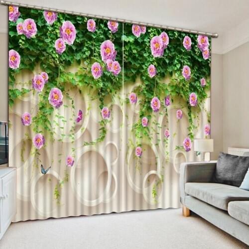 Flowers print Chinese Customized 3D Blackout Curtains Living Room Bedroom Hotel Window green curtains pink