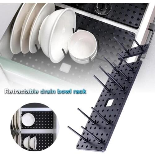 12 Pillars Dish Rack Drawer Telescopic Drawer Divider Drain Dish Bowl Plate Drying Shelf Pot Lid Storage Holder Kitchen Shelf