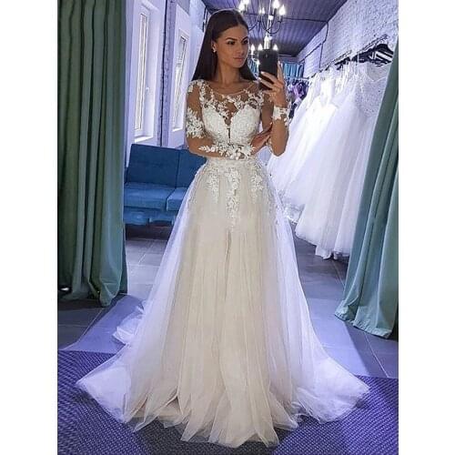 Boho Wedding Clothes With Long sleeves Tip Appliques Cover Bride Dress Beach Back Key Illusion Abito Da Sposa Vestido De Noiva