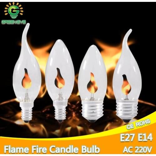 Led bulb E14 E27 Edison Flicker Flame Led Candle Light Fire Lighting Vintage 3W AC220V 240V Tail Retro Decor Energy Saving Lamp