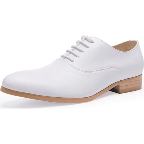 3CM Heels Men Wedding Shoes Genuine Leather White Black Oxford Dress Business Suit Shoe Lace Up Point Toe Formal Shoes Handmade