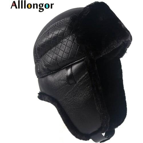 Ushanka Winter Hat With Ear Flaps Men 2021 Warm Faux Fur Russian Mens Snow Caps Soviet Leather Bomber Hats with earflaps