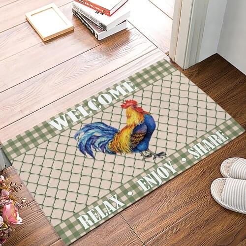 Animal Rooster Plaid Element Entrance Doormat Floor Mats for Living Rooms Anti-slip Kitchen Bathroom Rugs
