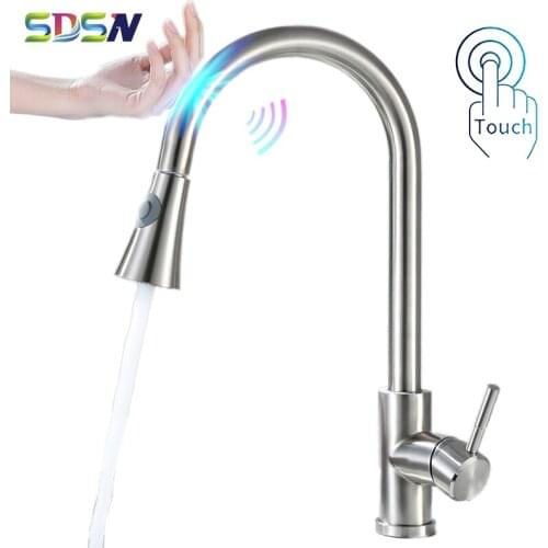 Pull Out Kitchen Faucet SDSN Smart Sensor Touch Kitchen Faucets Brushed Nickel Pull Down Kitchen Tap Intelligent Touch Faucets