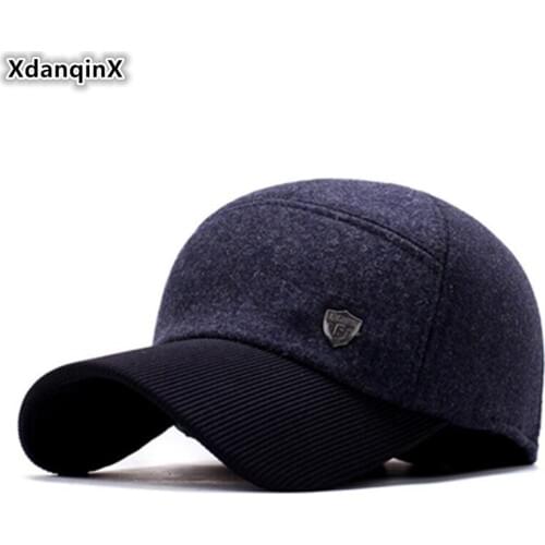 XdanqinX Winter Mens Warm Hat Cotton Thick Baseball Caps With Ears Middle-aged Fashion Sports Cap Adjustable Size Earmuffs Hats