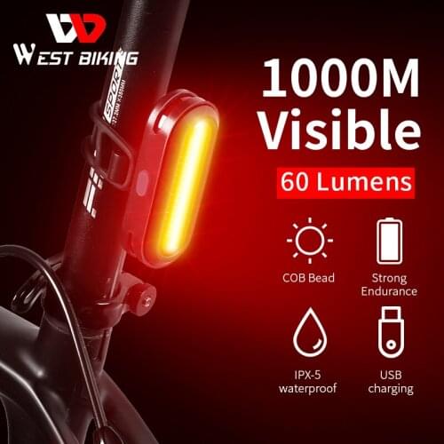 WEST BIKING Bicycle Rear Light USB Rechargeable LED Tail Light Bike Accessories 6 Mode Cycling Safety Helmet Bag Lamp Mountain