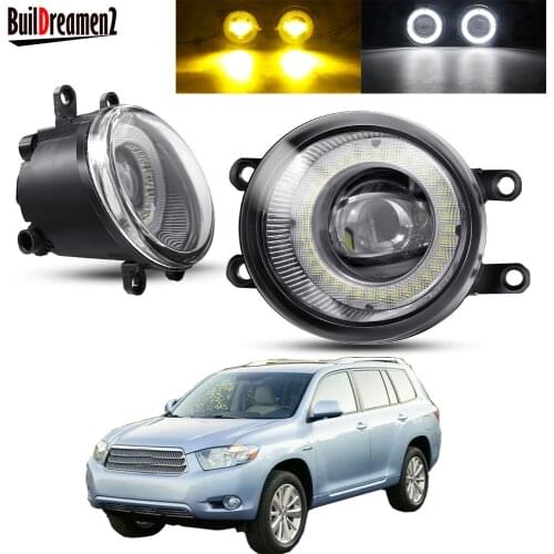 2 X Angel Eye Fog Light Assembly For Toyota Highlander 2008 2009 2010 Car LED Lens Fog DRL Daytime Running Lamp 30W H11 12V