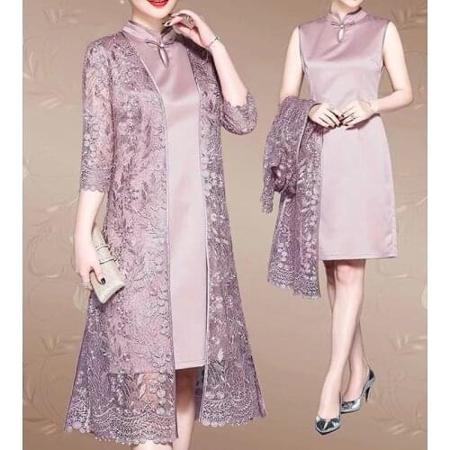 2 Pieces Luxury Embroidery Mother Of The Bride Dresses With Jacket Half Sleeve Knee Wedding Mother Guest Evening Prom Gown A234