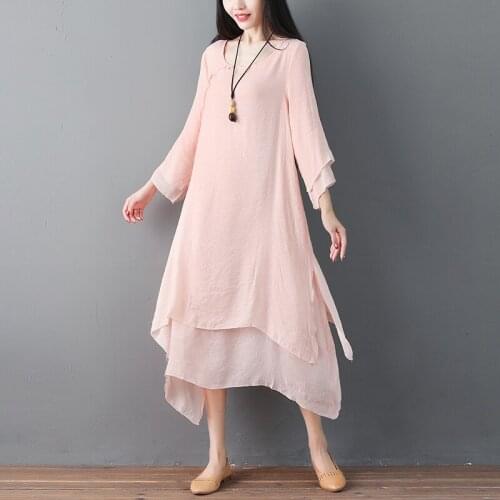 2021 vintage chinese style cheongsam chinese dress womens cotton linen vestidos flax robe zen tea elegant two layers cheongsam