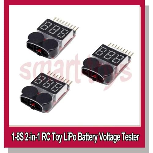 3Pcs 1-8S 2-in-1 RC Toy LiPo Battery Voltage Tester Electric Quantity Display and Low Voltage Buzzer Alarm