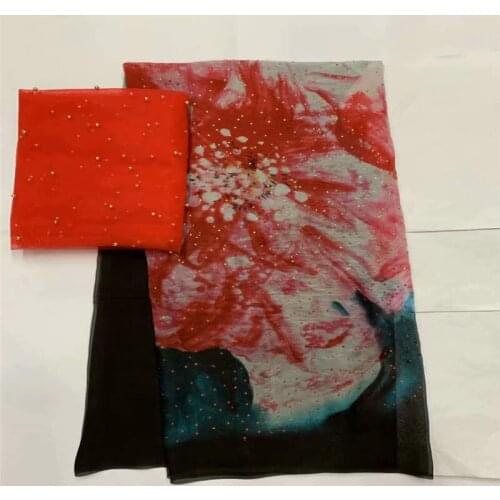 5+2 Yards High quality African 100% Silk Chiffon Fabric Embroidered Floral Pattern For Lady Dress Silk Fabric! LXF677