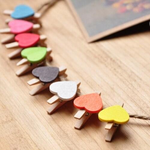 50pcs/lot Mini Wooden Peg Clips Love Heart Shape Photo Clamp Holder Crafts Home Wedding Favor Decor Party Supplies