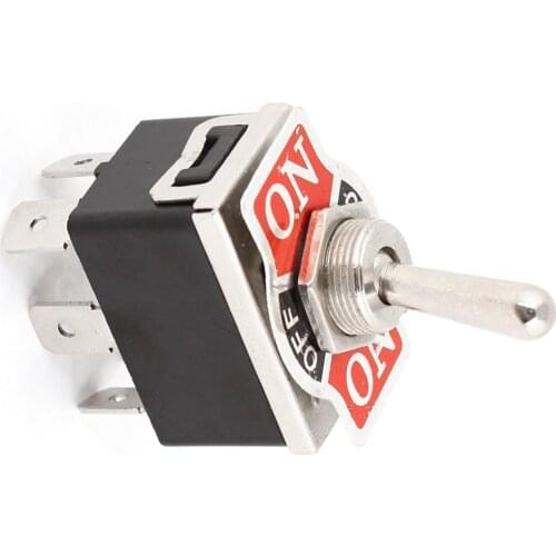 AC 250V/10A 125V/15A DPDT 3 Position ON/OFF/ON 6 Pins Toggle Switch Black+Silver