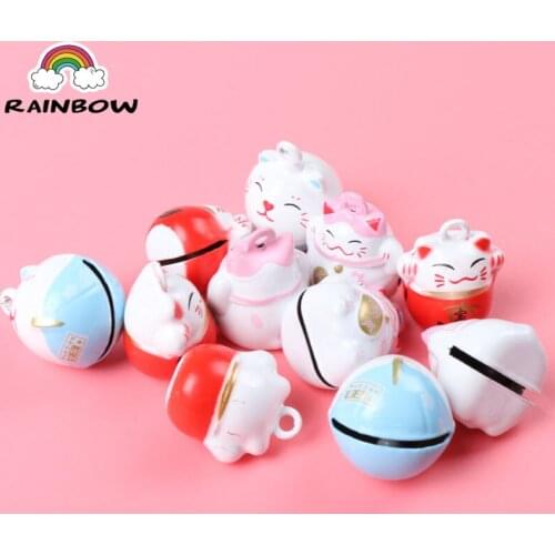 White Iron Loose Beads Cartoon Lucky Cat Jingle Bells Christmas Decoration Tree Ornamen Pendants DIY Craft 20x17mm 1pcs MZ17-FD