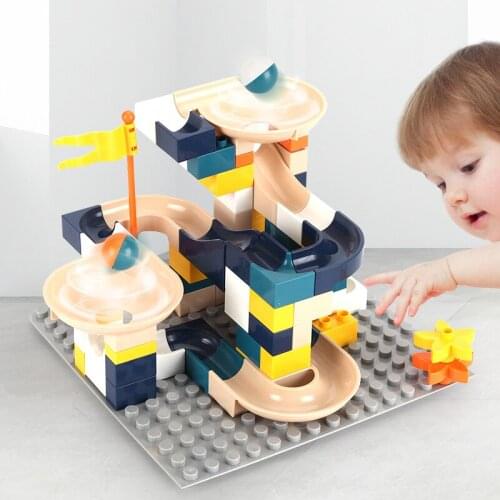 79PCS Big Size Diy Building Blocks Race Run Maze Ball Track Funnel Slide Compatible with Duploed Toys for Children kids gift