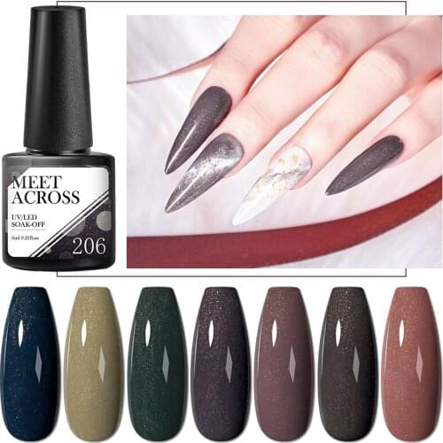 MEET ACROSS 6ml Glitter Gel Nail Polish Manicure Shiny Hybird Varnishes Gel For Nail Art Painting Soak Off Top Base Coat