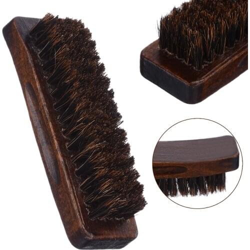 Wooden Handle Natural Bristle Horse Hair Shoe Shine Buffing Cleaning Brush Polishing Tool Home Cleaning Gadget