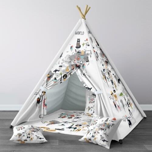 Play Tent for Kids Wigwam Portable Indoor Playground Tents Children Bedrooms World Map Animals Model 290