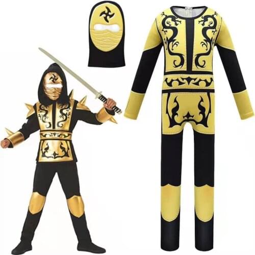 Ninja Costume Kids Gold Sliver Dragon Ninja Costume Hooded Shirt Pants Belt with Mask Carnival Costume