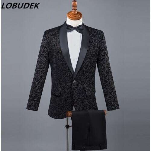 2018 Latest Male slim Suit Adult Costumes Black White Red Blue Blazers pants Suit singer Host Wedding Star Show Stage outfit