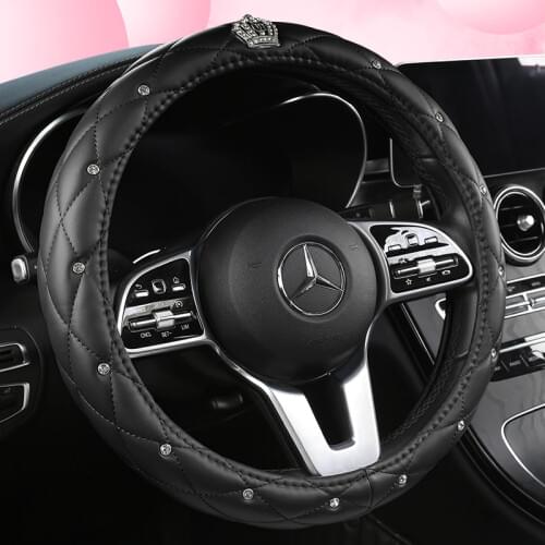 Leather Universal Car Steering-wheel Cover 38CM Diamond Blingbling Auto Steering Car Wheel Cover Woman Car-styling Accessories