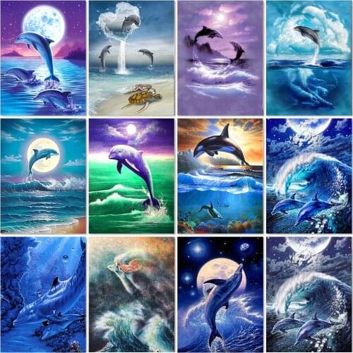 Square/Round Diamond Embroidery Dolphin Cross Stitch 5D Diamond Painting Kits Mosaic Animals Sale Rhinestones Art Handwork Gift