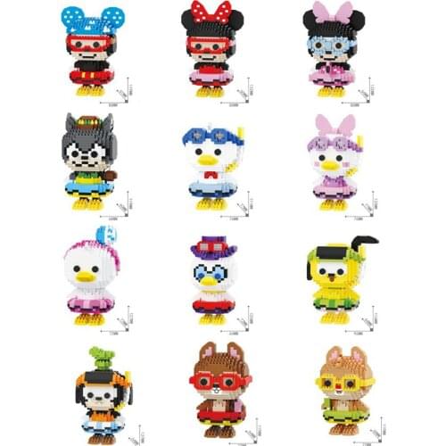 Lovely animal cartoon puppy Chipmunk duck cat micro diamond block Mickey Minnie nanobrick Swimming education toy building brick