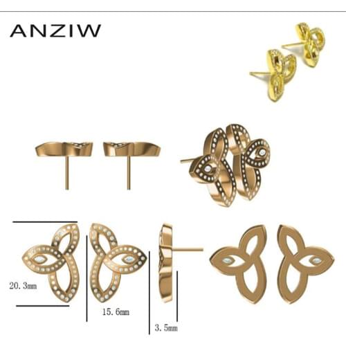 Fashion 925 Sterling Silver Three Leaves CZ Stud Earrings Silver Cute Stud Earring Women Wedding Party Jewery Lady Gift