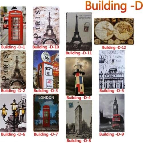 Pairs Building Metal Tin Sign Classic Vintage Attractions Wall Art Decor Iron Plate Paintings Home Bar Cafe Metal Plaques