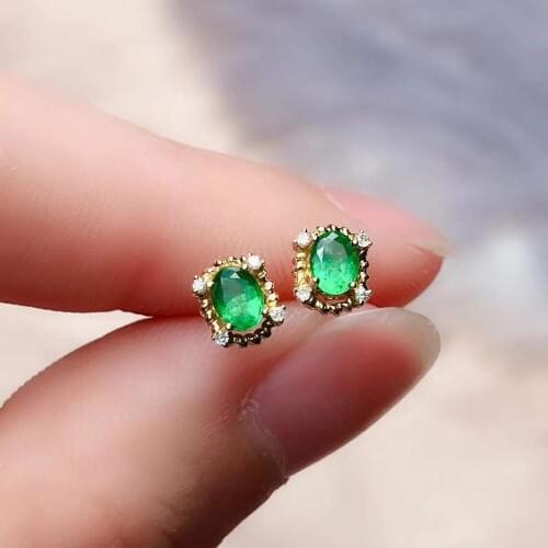 Real 18K Gold Natural and real Emerald earrings Fashion Earring