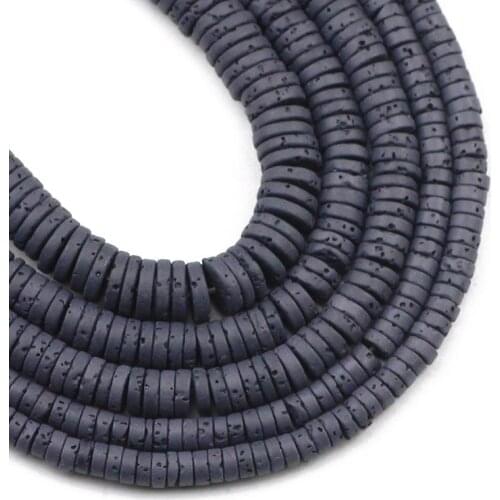 Natural Black Volcanic Lava Stone Beads Flat Round Coins Spacers Loose Beads For Jewelry Making DIY Bracelets Necklace 4/6/8MM