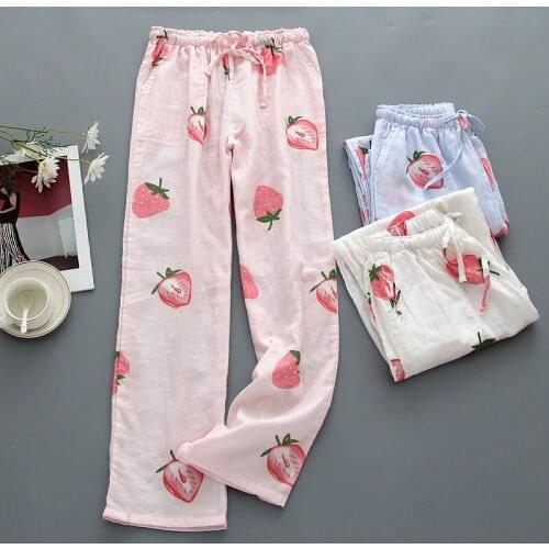 New pure cotton pajama trousers spring and autumn thin double gauze cotton trousers women loose large size household trousers