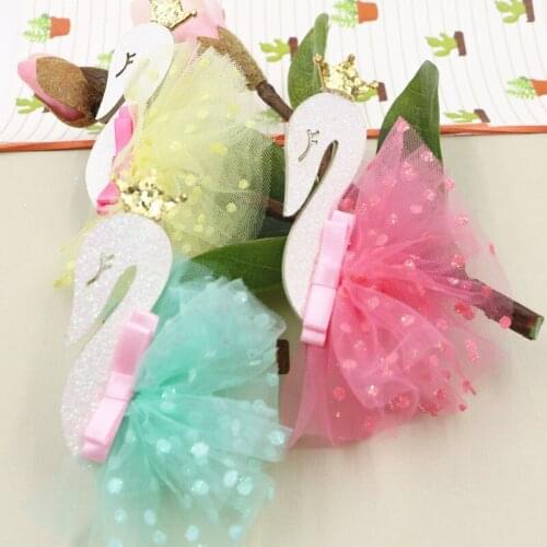 Wholesale 14Pcs Chiffon Fabic Decorated Animal Crown Swan Button Patch Sticker Craft Git Girls Hair Jewelry DIY Ornament Decor