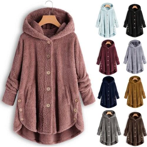 Autumn Winter Fur Jacket Warm Fashion Fur Coat Women Button Plush Fur Warm Coat Female Thick Long Hooded Plus Size Coat 2020