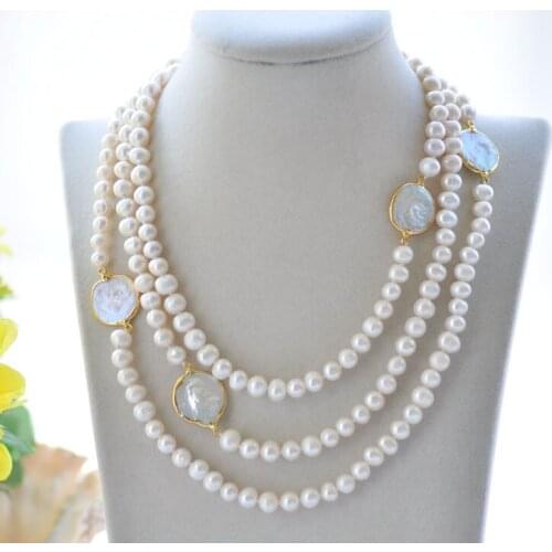 P7232 52" 20mm White Round & Coin Freshwater Pearl Necklace