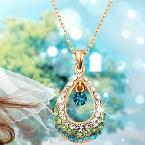 Necklace Teardrop Crystal Rhinestone Genuine Gold Color Women Dangle Gifts Angels