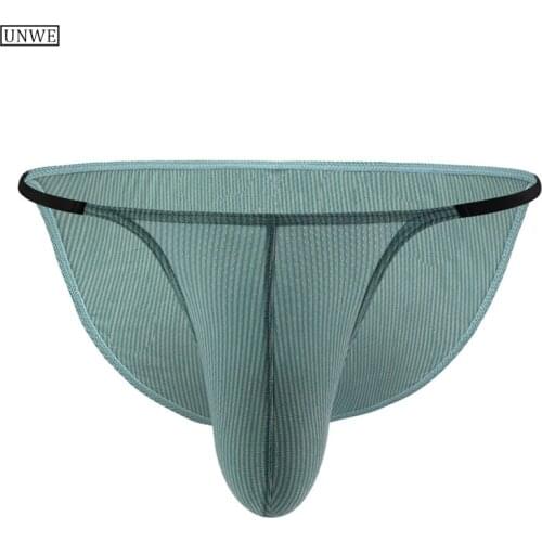 Sexy Thin Waistband Mens Thong Briefs Striped Mesh Pouch Convex Male Underwear Big Europe Size S-XXL