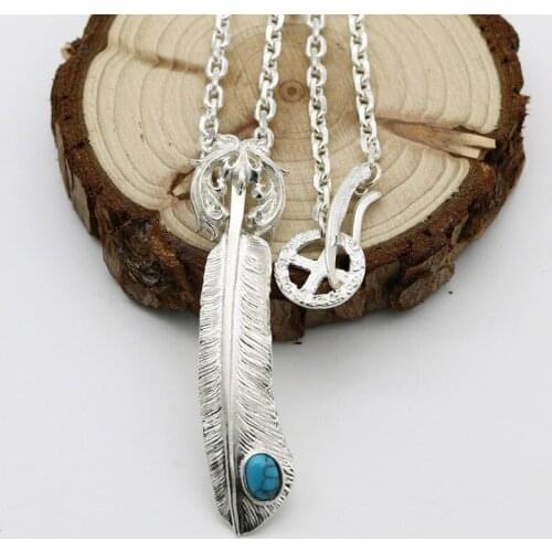 Takahashi Goro Handmade Retro Thai Silver Feather Pendant Men And Women Fashion S925 Sterling Silver Sweater Necklace