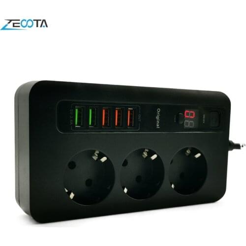 Power Strip Surge Protector 3 EU Plug Outlets Electric Socket with USB 5 Ports Charger Adapter Dock 5V 3.4A 2m Extension Cord