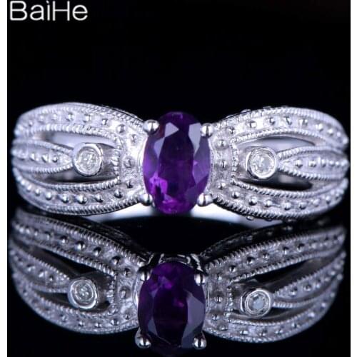 BAIHE Sterling Silver 925 0.46ct Flawless Oval Amethyst Engagement Ring Wedding Women Office/career Fine Jewelry Amethyst Ring